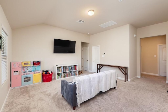 13825 Chester Knl, San Antonio, TX 78253 - interior space featuring carpet floors, lofted ceiling, visible vents, and baseboards