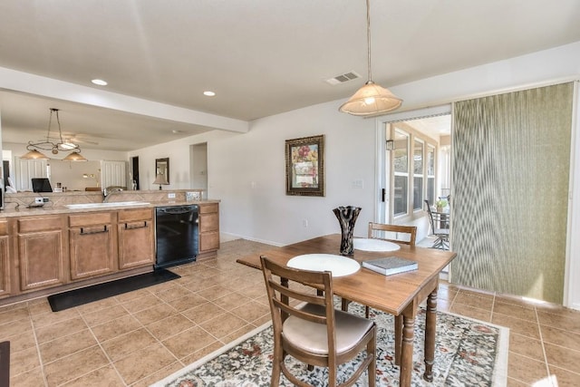 dining space with recessed lighting, visible vents, and light tile patterned flooring