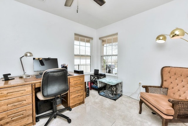 home office featuring ceiling fan