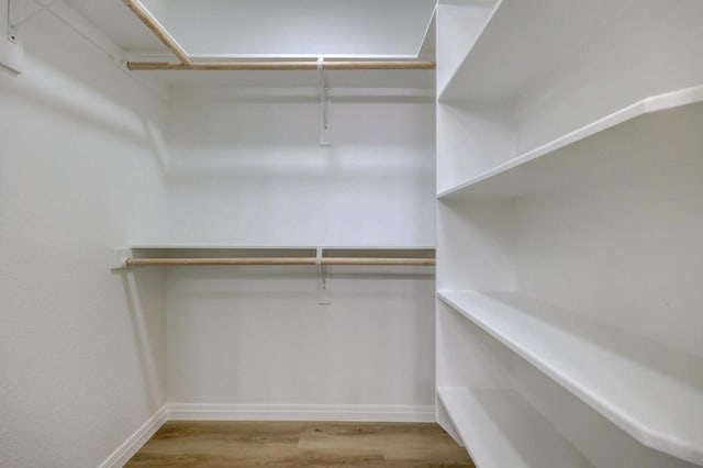 walk in closet with wood finished floors