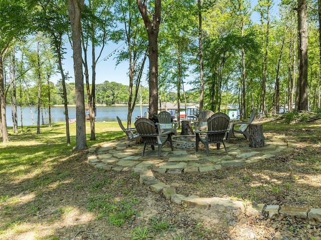 view of yard with a water view