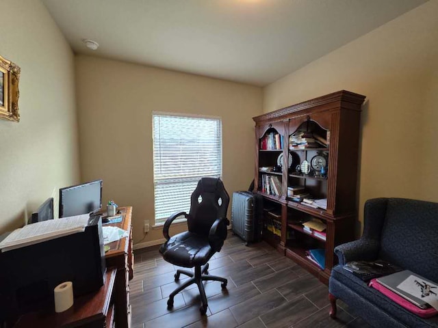 home office featuring wood tiled floor