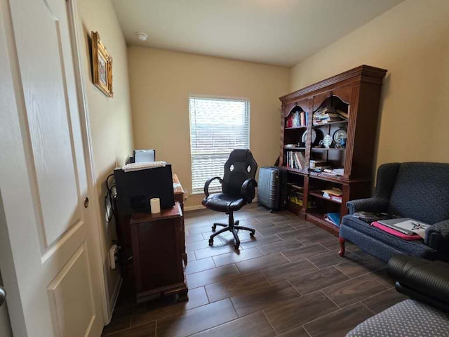 office space with wood tiled floor