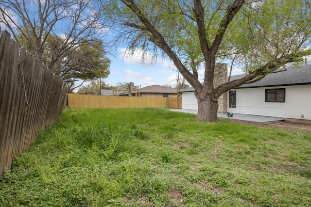 view of yard featuring a fenced backyard and a patio