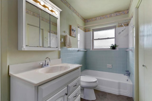 full bathroom featuring toilet, shower / washtub combination, and vanity