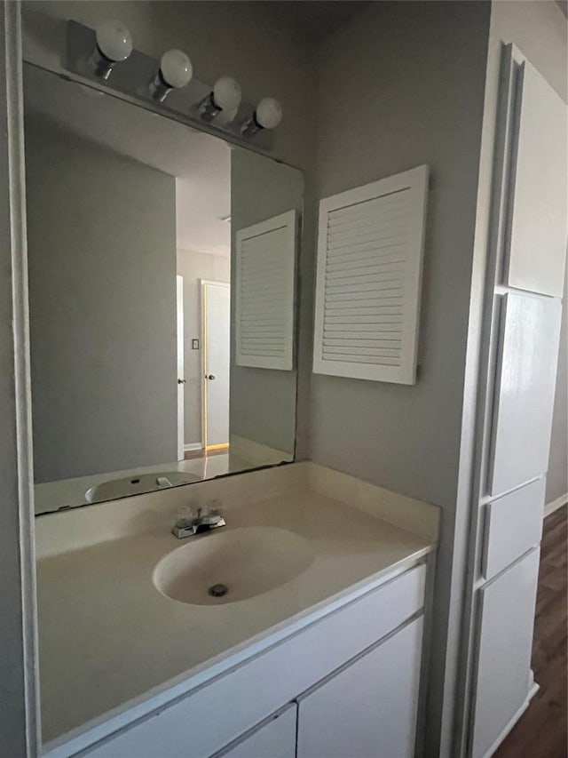 bathroom with vanity and wood finished floors