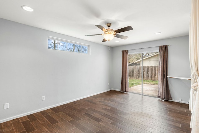 12314 Double Tree Ln, Austin, TX 78750 - empty room with a ceiling fan, plenty of natural light, dark wood-style floors, baseboards, and recessed lighting