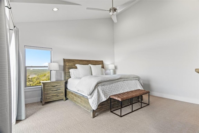 bedroom featuring carpet floors, baseboards, and recessed lighting