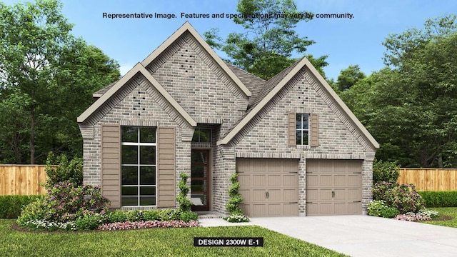 view of front of property with driveway, fence, and brick siding