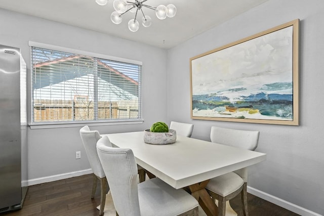 dining room featuring dark wood-style floors, a wealth of natural light, and baseboards