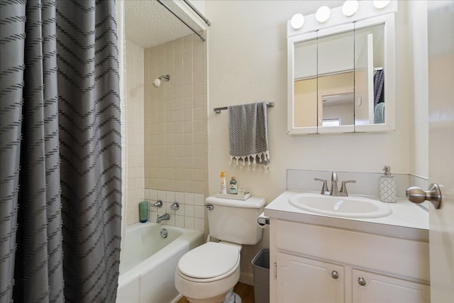 bathroom featuring vanity, toilet, and shower / bathtub combination with curtain