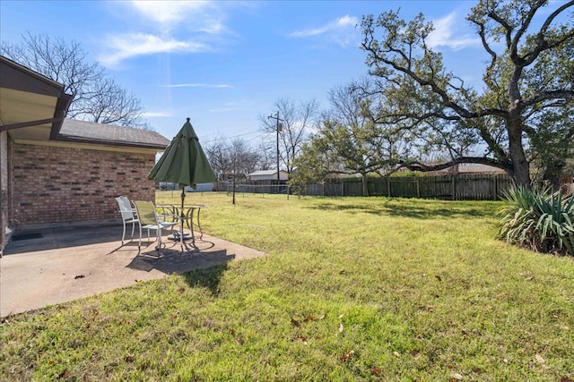 view of yard with a patio and a fenced backyard