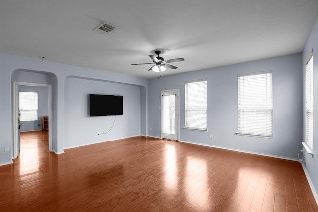 2202 Kuykendall Dr, Georgetown, TX 78626 - unfurnished living room featuring ceiling fan and wood finished floors