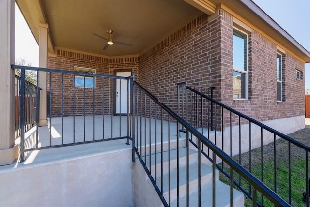 balcony with a ceiling fan