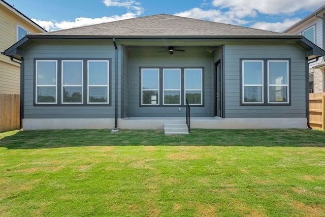 9908 Ephemeral Dr, Manor, TX 78653 - rear view of property featuring ceiling fan and a shingled roof