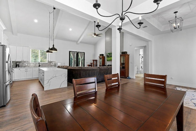 101 Saddle Mtn, Boerne, TX 78006 - dining area featuring dark wood-style floors, ceiling fan, baseboards, a chandelier, and recessed lighting