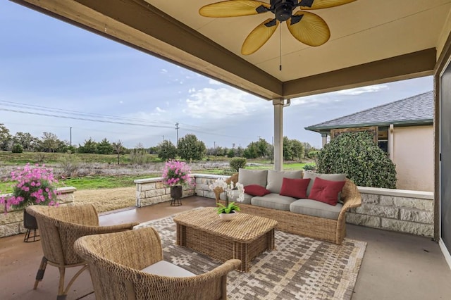 view of patio / terrace with a ceiling fan and outdoor lounge area