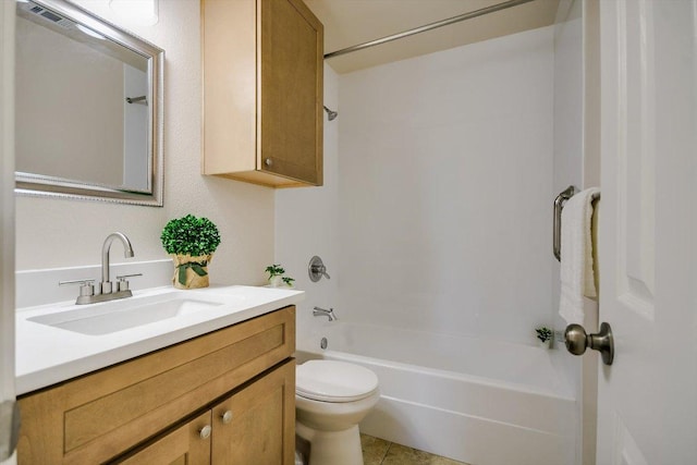 full bathroom featuring toilet, tile patterned flooring, tub / shower combination, and vanity