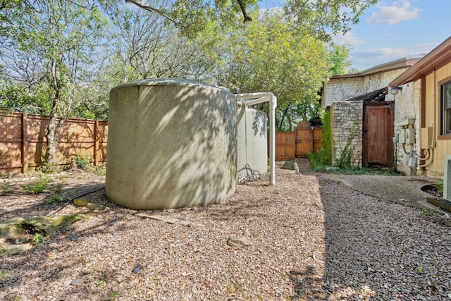 view of shed with a fenced backyard