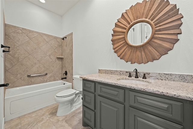 full bath featuring shower / bathing tub combination, vanity, and toilet