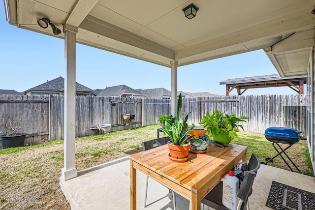 view of patio featuring a fenced backyard and grilling area