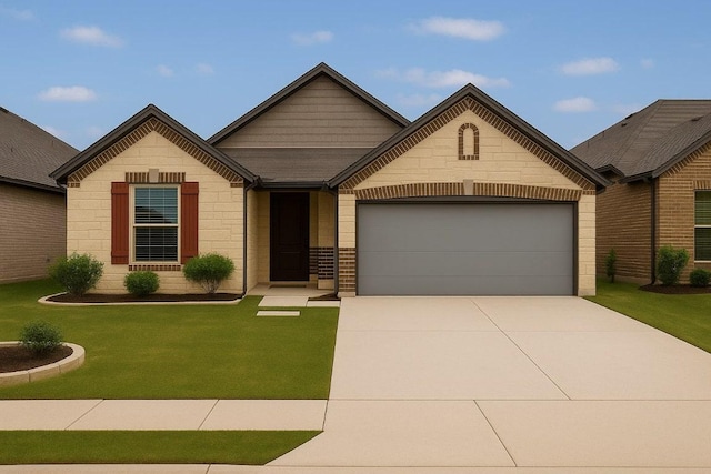 4805 Cressal Dr, Austin, TX 78653 - view of front of home with concrete driveway, an attached garage, a front yard, and brick siding