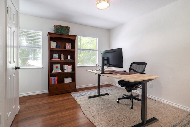 office with baseboards and wood finished floors