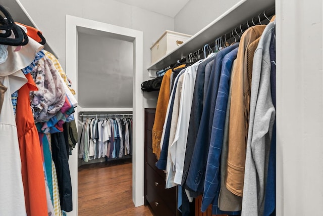 walk in closet featuring wood finished floors