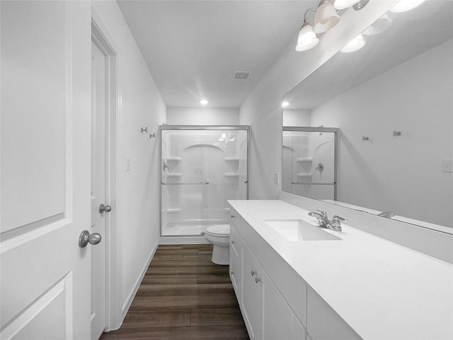 128 Gauntlet Dr, Jarrell, TX 76537 - full bath with a stall shower, vanity, wood finished floors, and recessed lighting