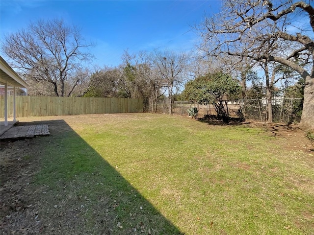 view of yard with a fenced backyard