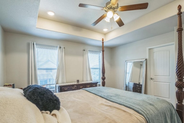 205 Birch Oak Ln, Georgetown, TX 78628 - bedroom with a raised ceiling and ceiling fan