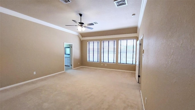 2002 Wood Glen Dr, Round Rock, TX 78681 - unfurnished room featuring ornamental molding, ceiling fan, baseboards, and light carpet