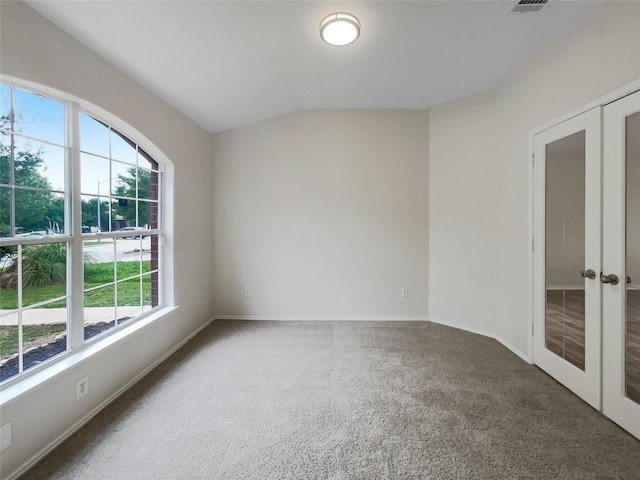 12804 Sago Palm Trl, Elgin, TX 78621 - unfurnished room with plenty of natural light, carpet flooring, french doors, and lofted ceiling