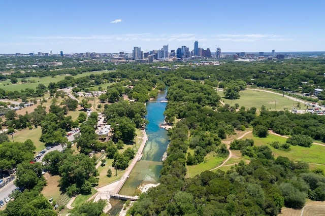 2010 S 2nd St, Austin, TX 78704 - aerial view of city skyline, a large body of water, and a tree filled landscape