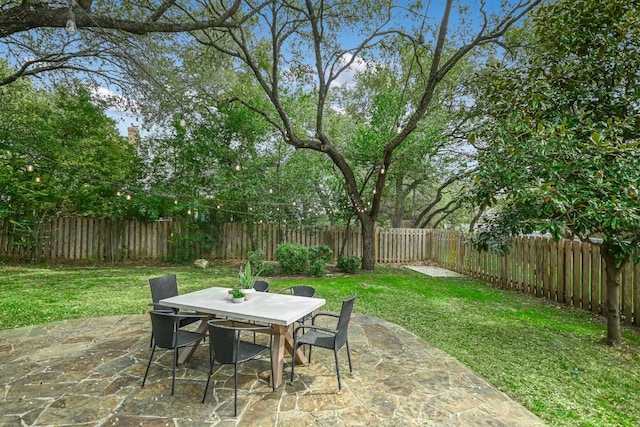 view of patio featuring outdoor dining area and a fenced backyard