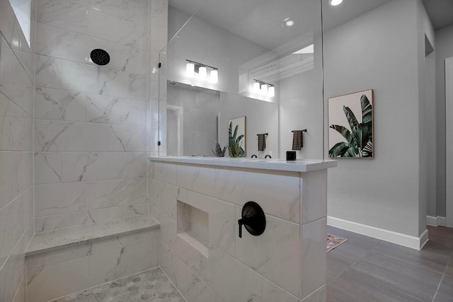16909 Roselin Dr, Austin, TX 78738 - bathroom with walk in shower, recessed lighting, and baseboards