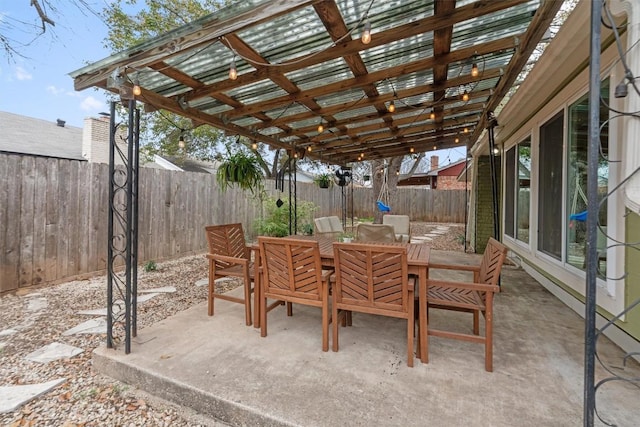 view of patio with a fenced backyard and outdoor dining space