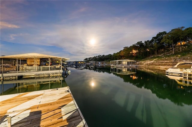 view of dock with a water view