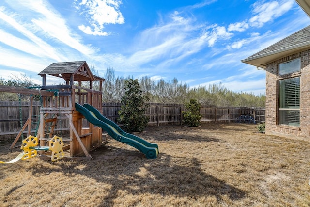 view of jungle gym featuring a fenced backyard