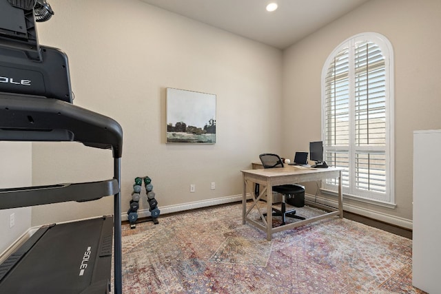 home office featuring baseboards and recessed lighting