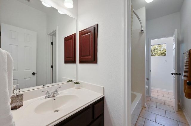 bathroom with vanity, toilet, and tile patterned floors