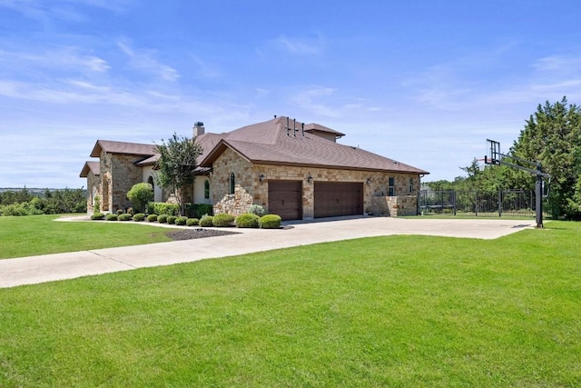 1104 Squaw Vly, Leander, TX 78641 - view of front of house with stone siding, a garage, a chimney, and concrete driveway