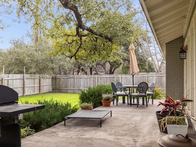 2101 Falcon Hill Dr, Austin, TX 78745 - fenced backyard featuring a patio, outdoor dining space, and area for grilling