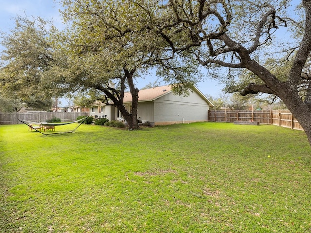 view of yard with a fenced backyard