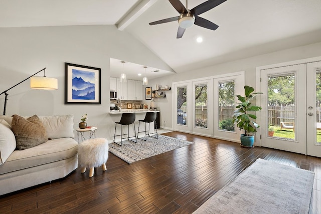 2101 Falcon Hill Dr, Austin, TX 78745 - living room with french doors, ceiling fan, wood finished floors, and recessed lighting