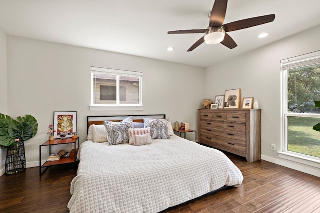 2101 Falcon Hill Dr, Austin, TX 78745 - bedroom with dark wood-type flooring, recessed lighting, and ceiling fan