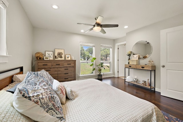 2101 Falcon Hill Dr, Austin, TX 78745 - bedroom featuring wood finished floors, recessed lighting, and ceiling fan