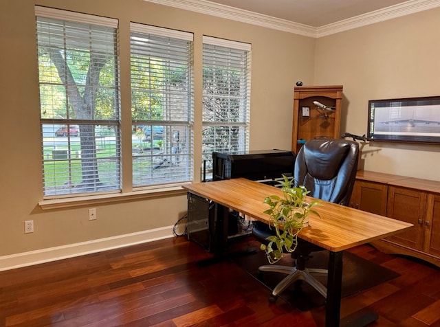 6405 Gouldville Ct, Austin, TX 78739 - office with crown molding, dark wood finished floors, and baseboards