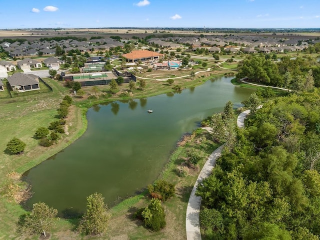 aerial view featuring a water view and a residential view