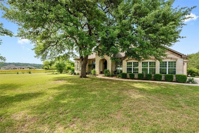 114 Hazelnut Ct, Driftwood, TX 78619 - view of front facade with a front yard and stone siding